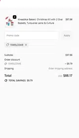 15WELCOME coupon verification screenshot