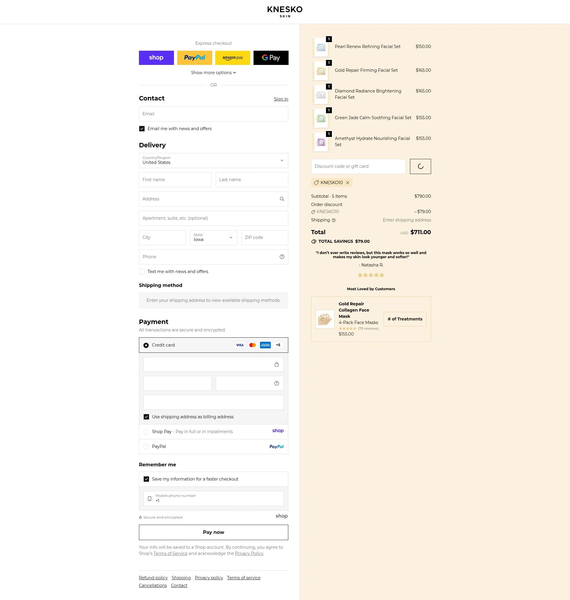Knesko Skin checkout page showing Knesko Skin promo code box | Screenshot taken by SimplyCodes community member on Dec 25, 2025
