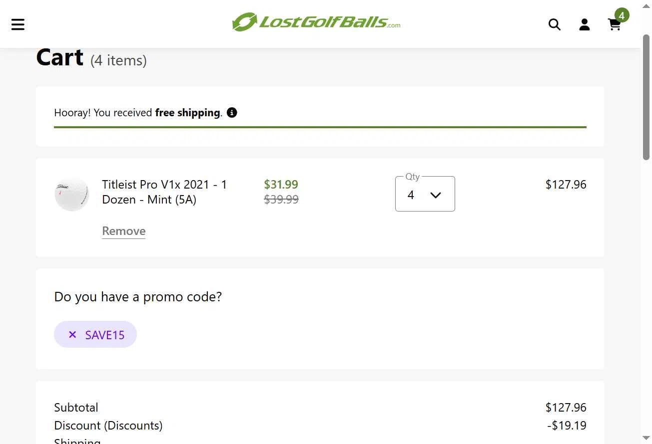 LostGolfBalls.com checkout page showing LostGolfBalls.com promo code box | Screenshot taken by SimplyCodes community member on Feb 5, 2026