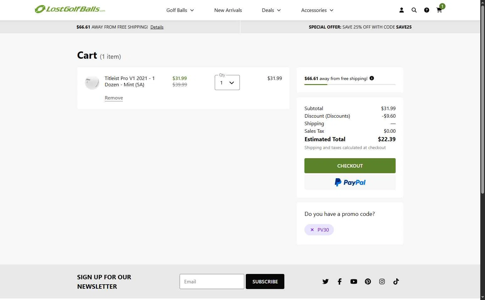 LostGolfBalls.com checkout page showing LostGolfBalls.com promo code box | Screenshot taken by SimplyCodes community member on Feb 3, 2026