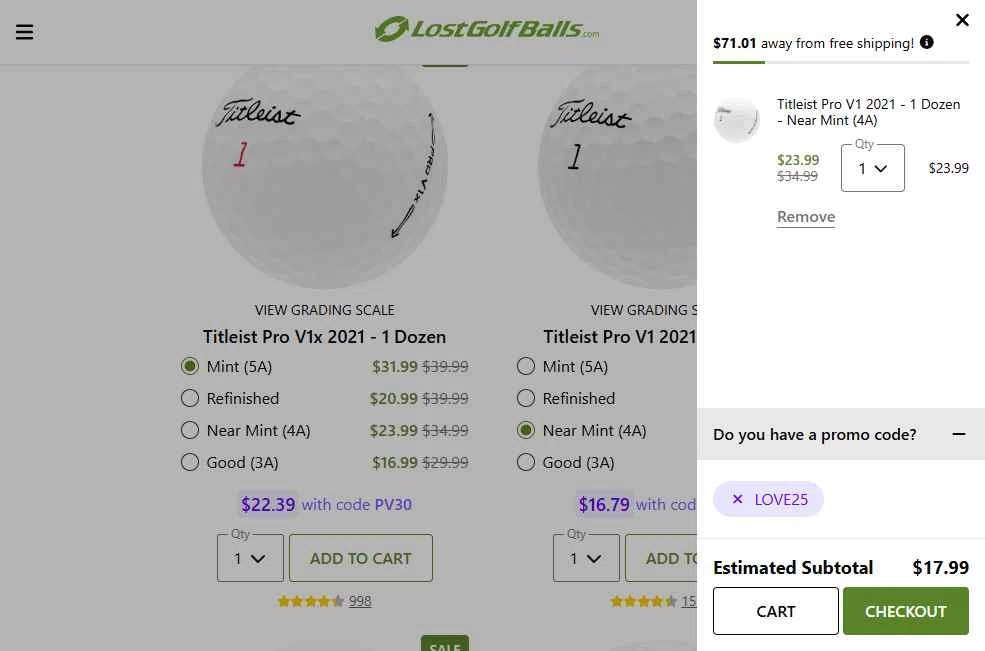 LostGolfBalls.com checkout page showing LostGolfBalls.com promo code box | Screenshot taken by SimplyCodes community member on Feb 5, 2026