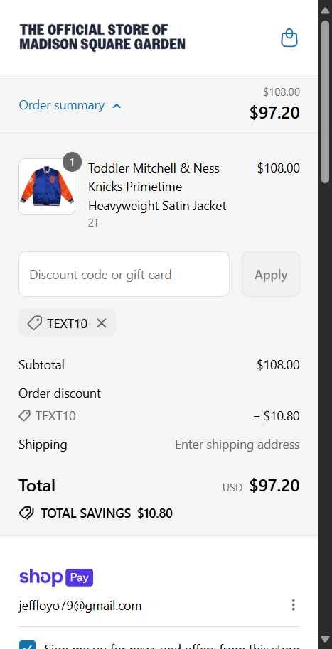 Knicks checkout page showing Knicks discount code box | Screenshot taken by SimplyCodes community member on Jul 18, 2025
