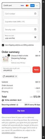 Knife Aid coupon verification screenshot