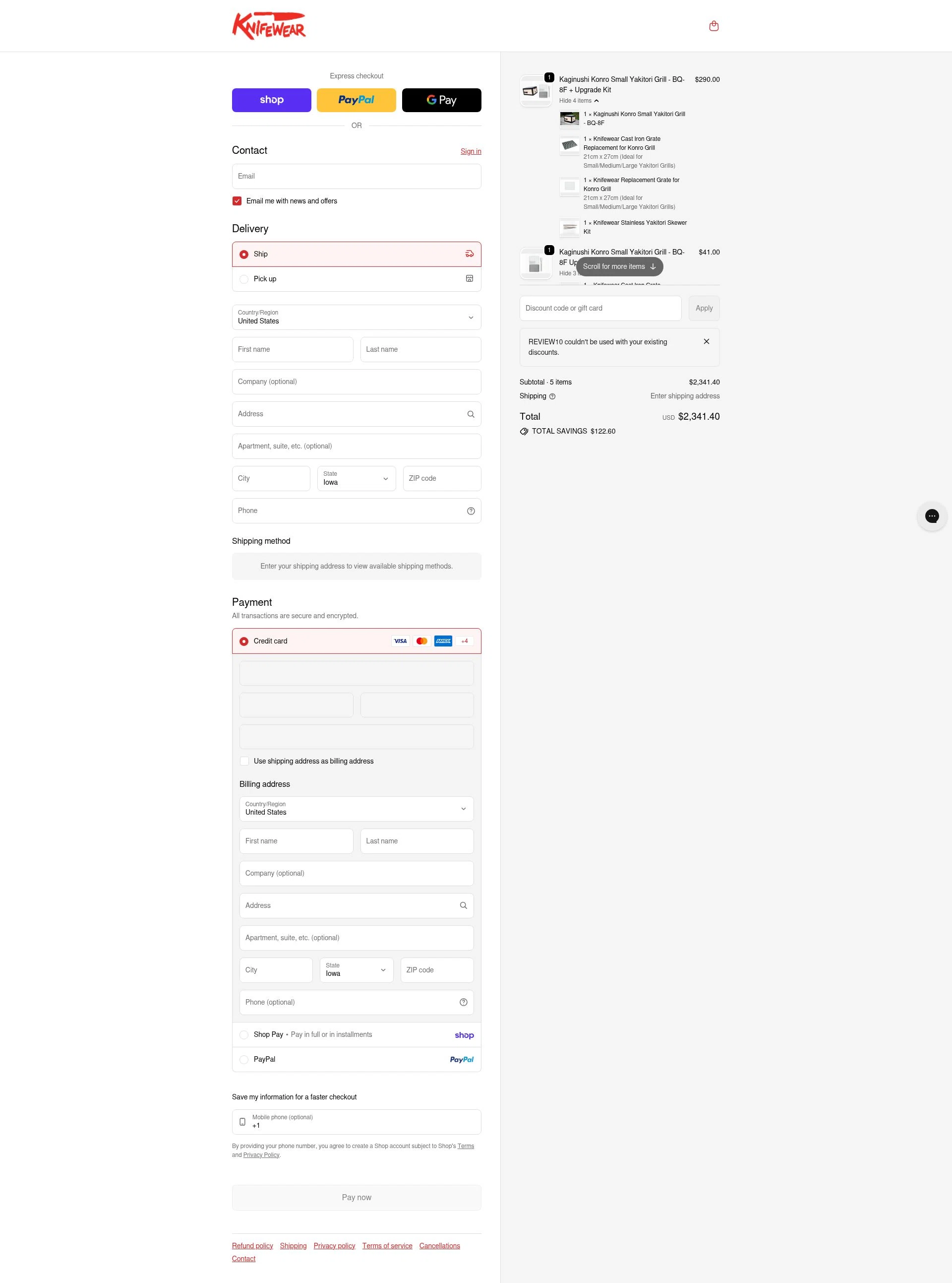 Knifewear checkout page showing Knifewear discount code box | Screenshot taken by SimplyCodes community member on Feb 5, 2026