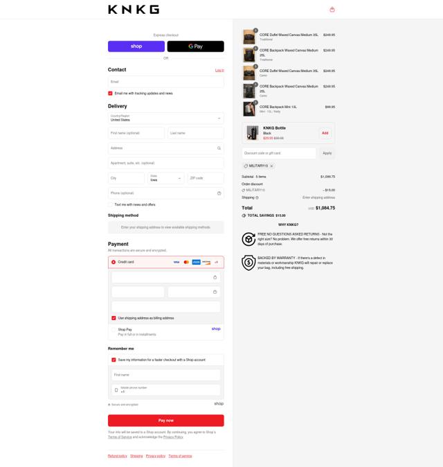KNKG checkout page showing KNKG discount code box | Screenshot taken by SimplyCodes community member on Sep 7, 2025