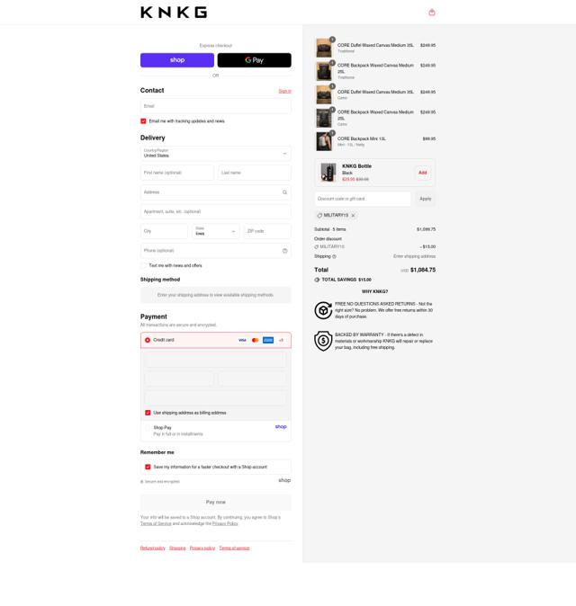 KNKG checkout page showing KNKG discount code box | Screenshot taken by SimplyCodes community member on Sep 11, 2025