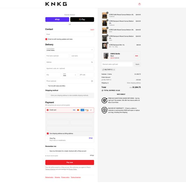 KNKG checkout page showing KNKG discount code box | Screenshot taken by SimplyCodes community member on Sep 3, 2025
