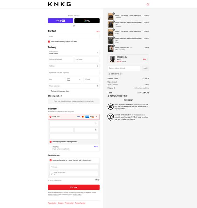 KNKG checkout page showing KNKG discount code box | Screenshot taken by SimplyCodes community member on Aug 25, 2025