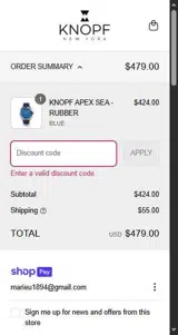 KNOPF-%-10 coupon verification screenshot