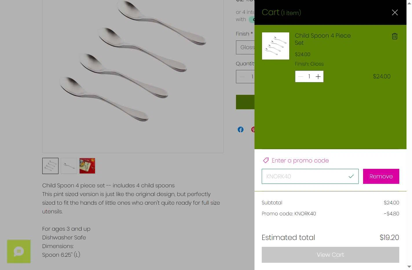 Knork Flatware checkout page showing Knork Flatware promo code box | Screenshot taken by SimplyCodes community member on Jan 6, 2026
