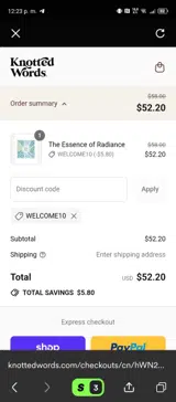 WELCOME10 coupon verification screenshot