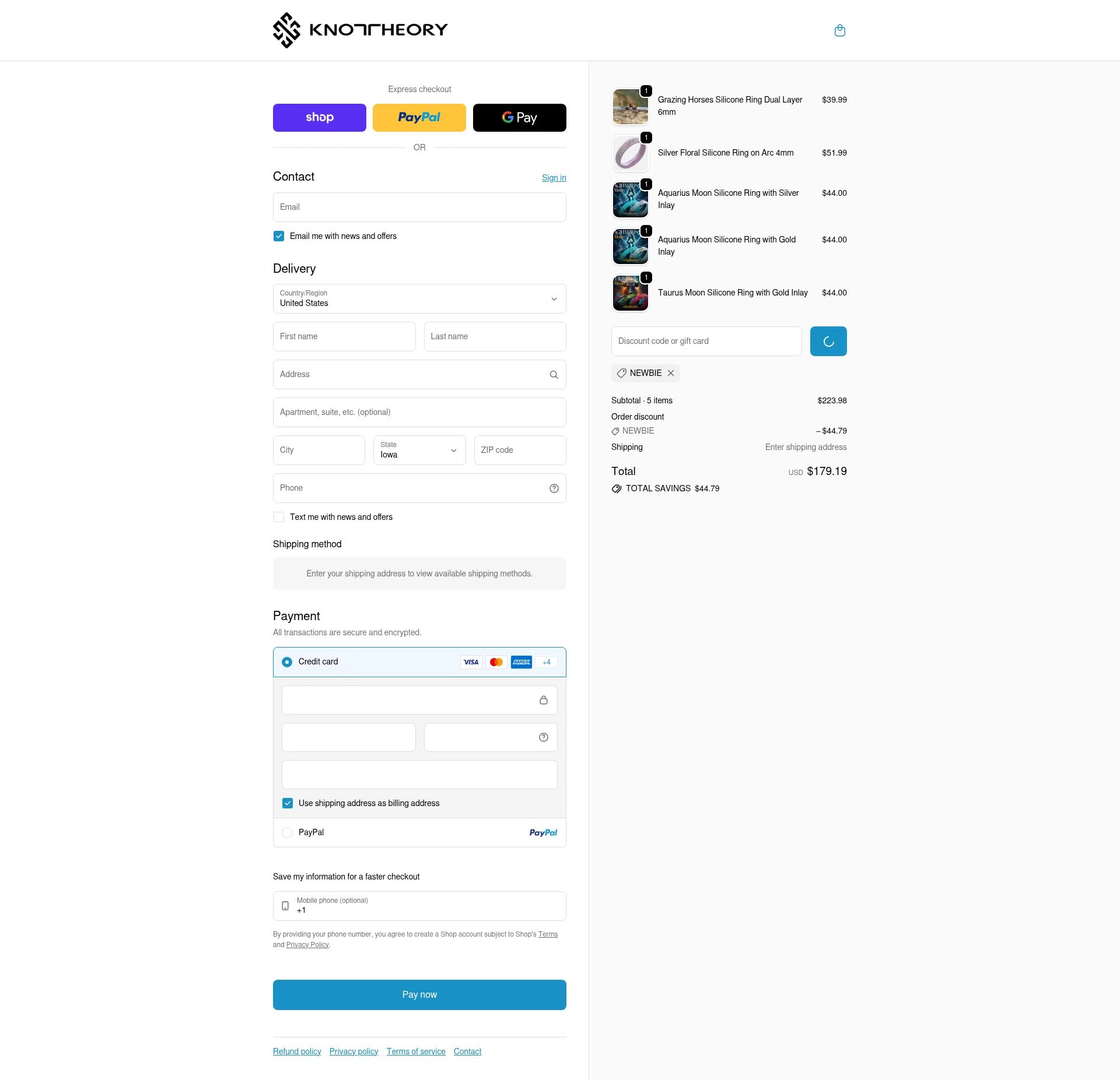 Knot Theory checkout page showing Knot Theory discount code box | Screenshot taken by SimplyCodes community member on Feb 22, 2026