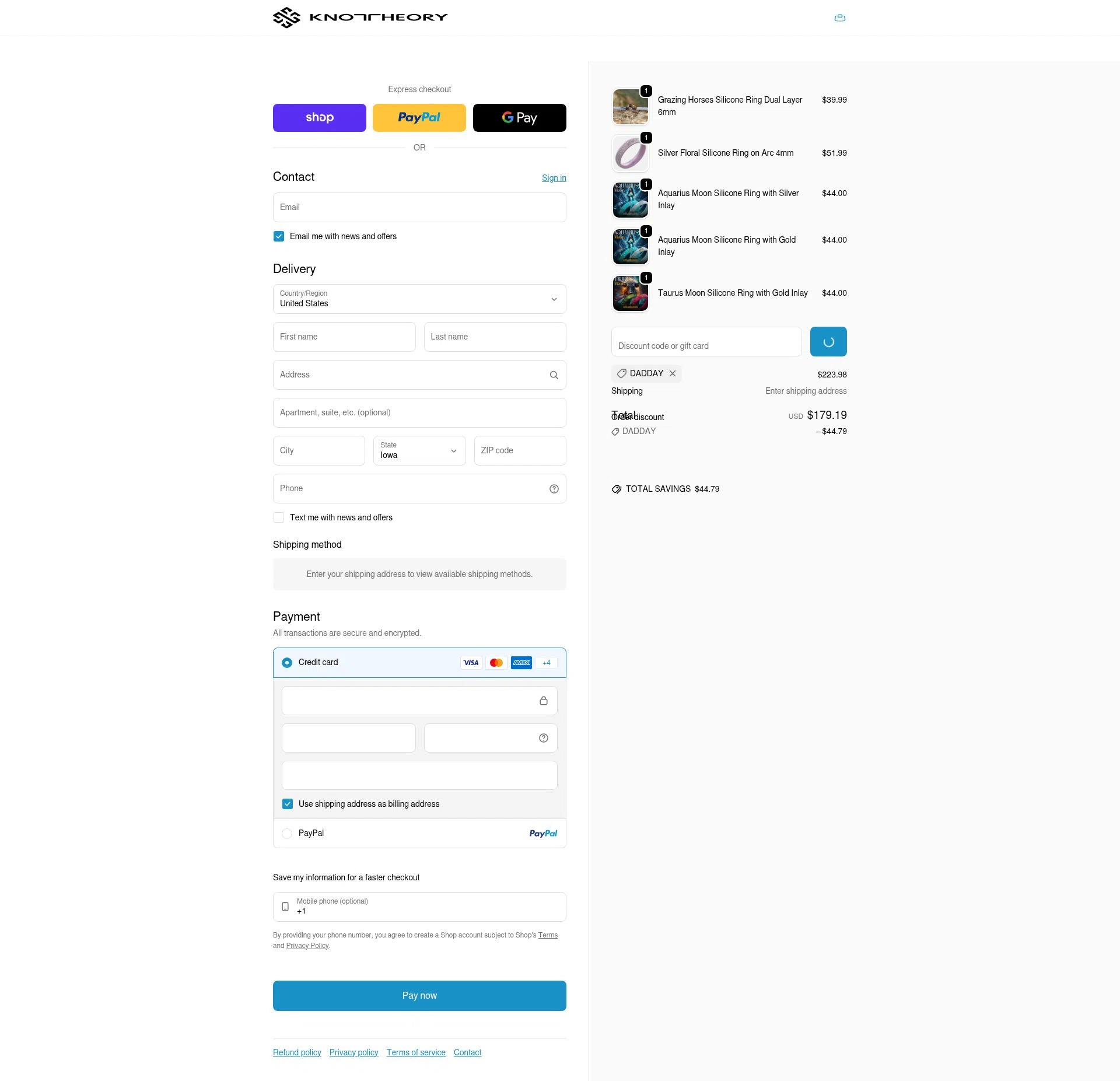 Knot Theory checkout page showing Knot Theory discount code box | Screenshot taken by SimplyCodes community member on Feb 22, 2026