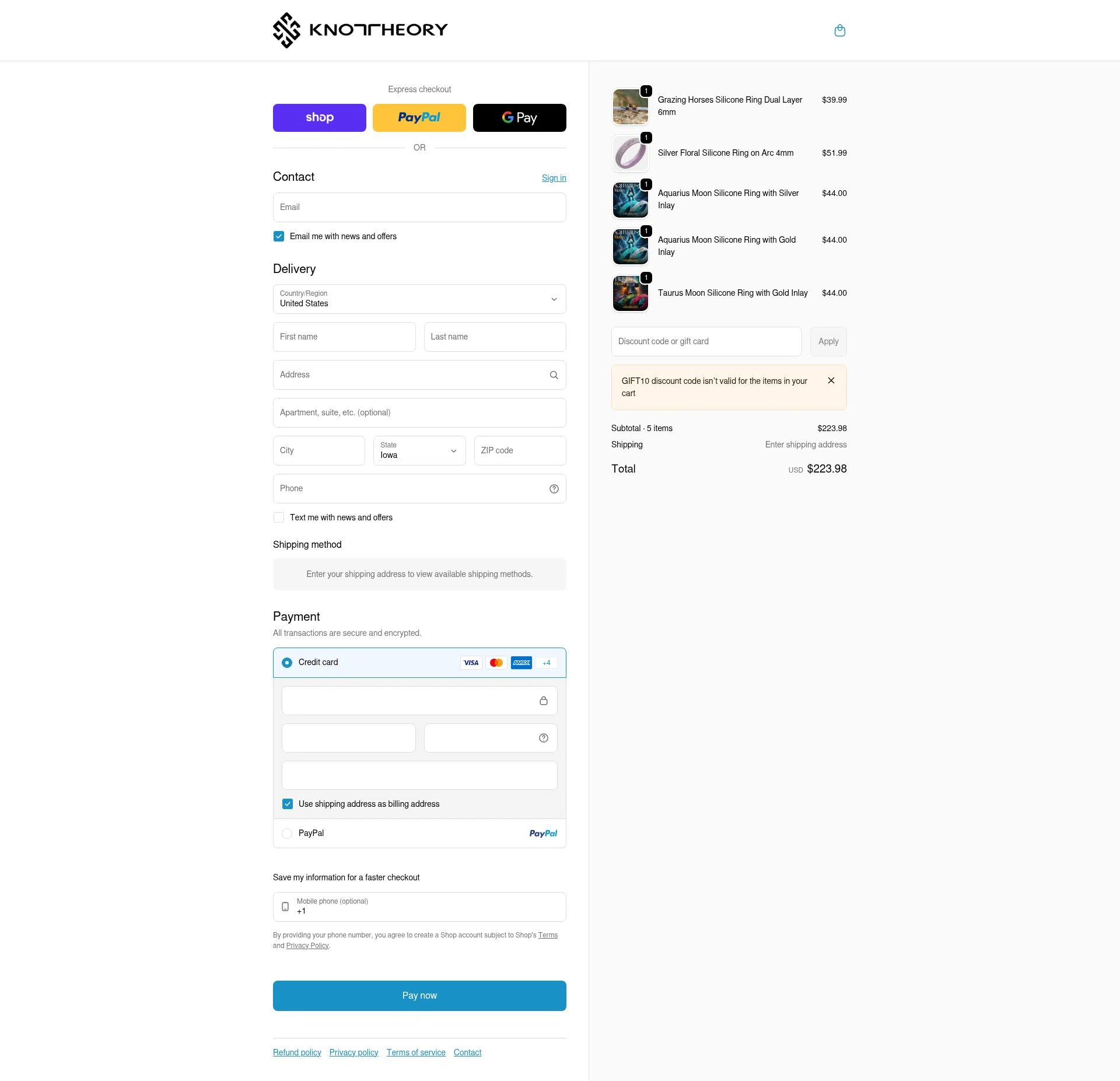 Knot Theory checkout page showing Knot Theory discount code box | Screenshot taken by SimplyCodes community member on Feb 22, 2026