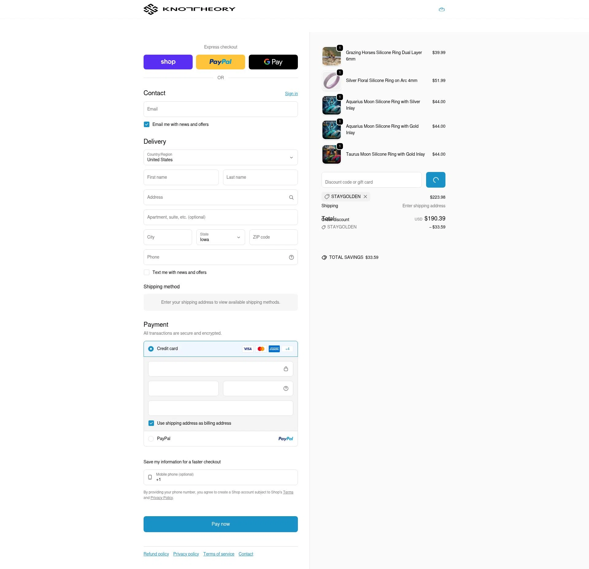 Knot Theory checkout page showing Knot Theory discount code box | Screenshot taken by SimplyCodes community member on Feb 22, 2026