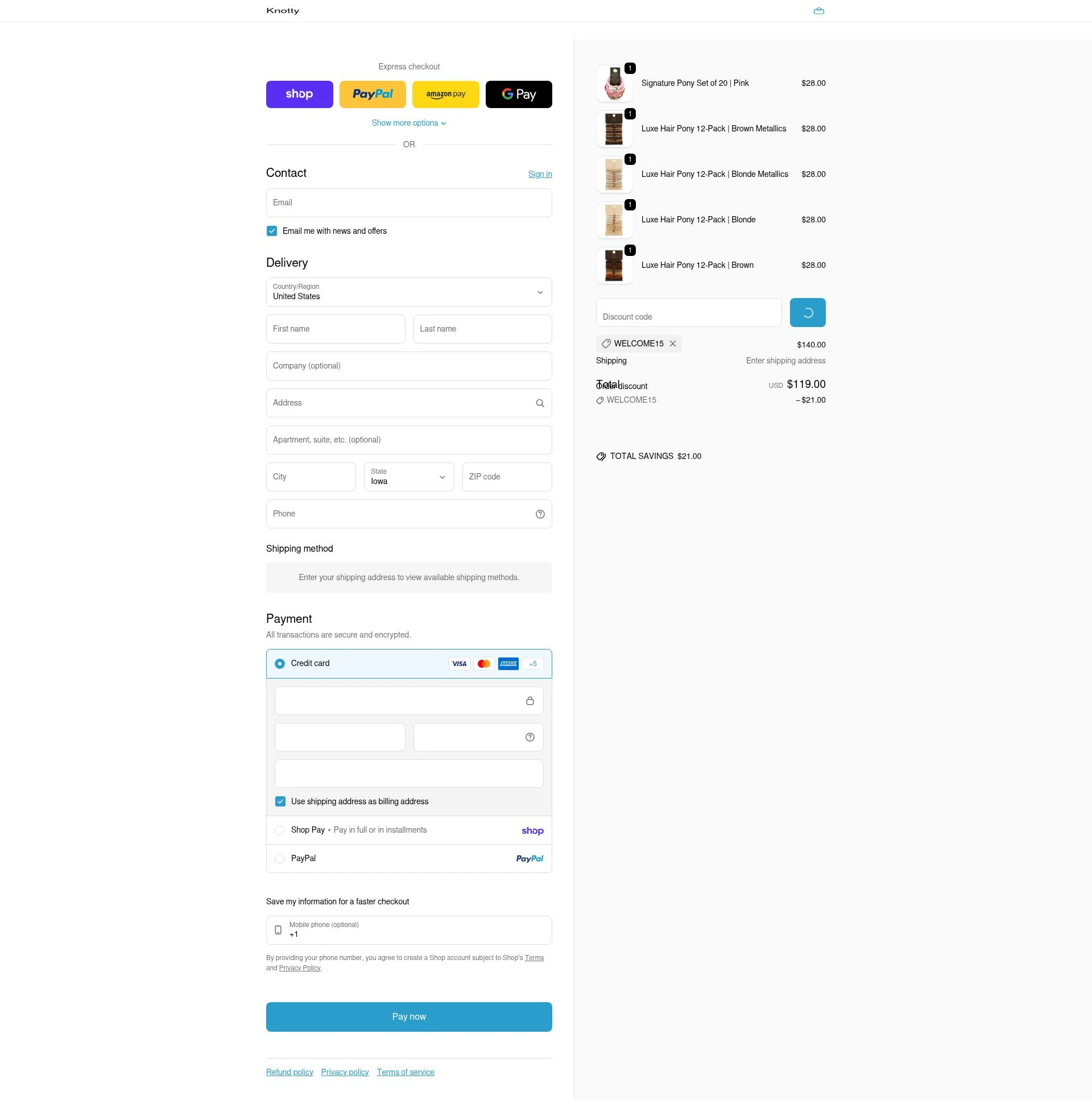 Knotty checkout page showing Knotty discount code box | Screenshot taken by SimplyCodes community member on Feb 4, 2026