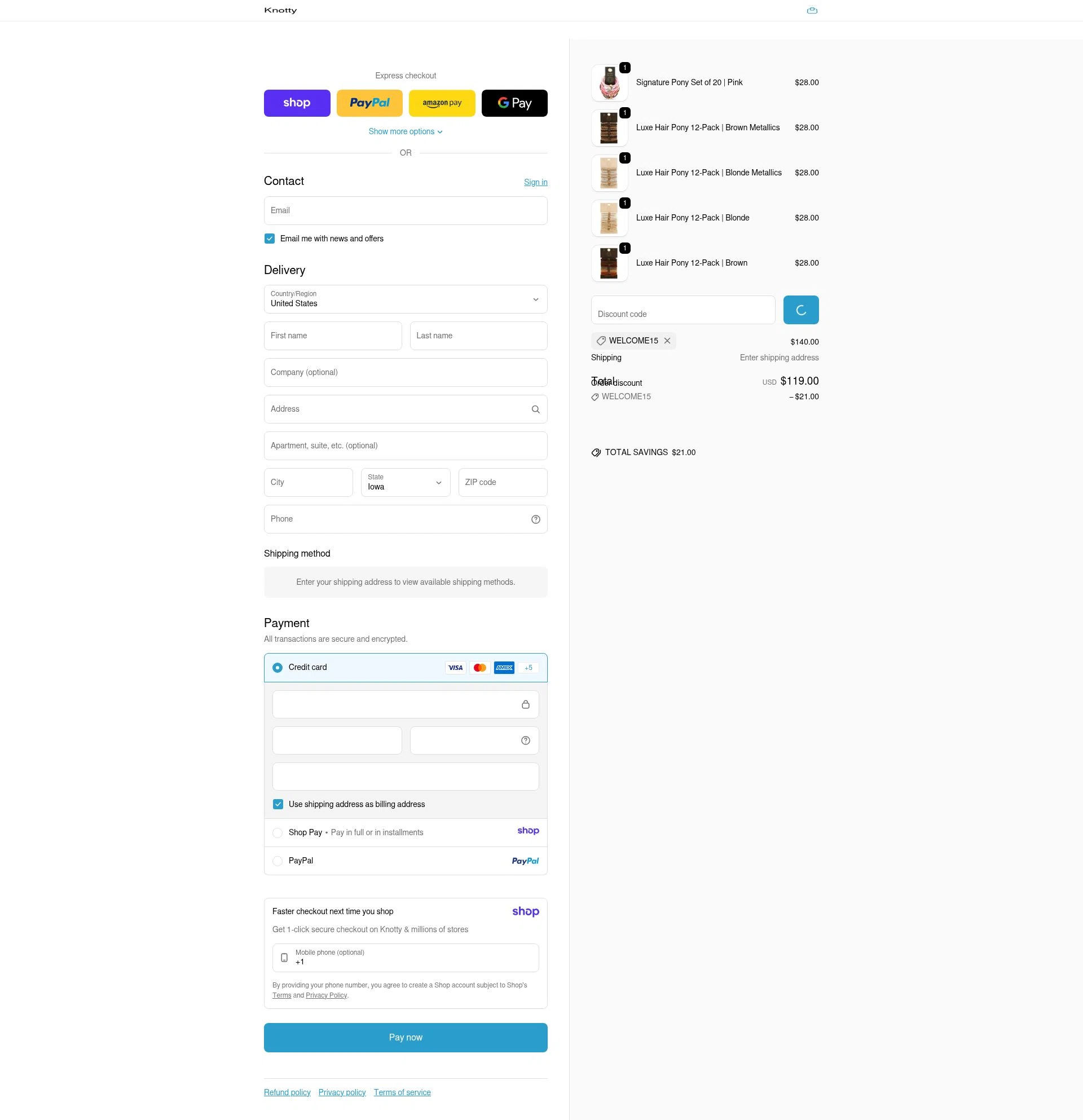 Knotty checkout page showing Knotty discount code box | Screenshot taken by SimplyCodes community member on Jan 17, 2026
