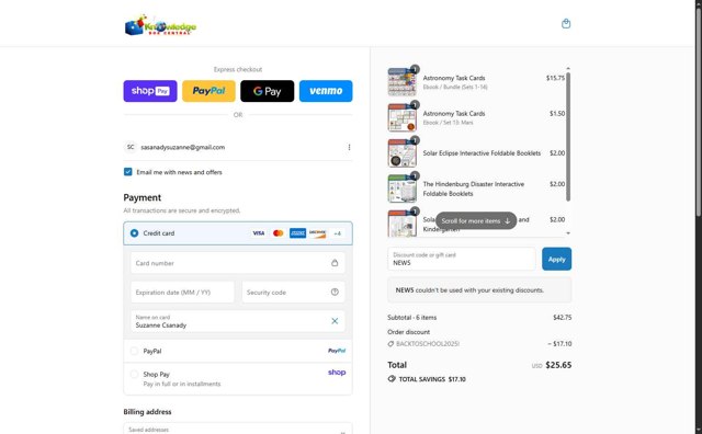 Knowledge Box Central checkout page showing Knowledge Box Central coupon code box | Screenshot taken by SimplyCodes community member on Aug 20, 2025