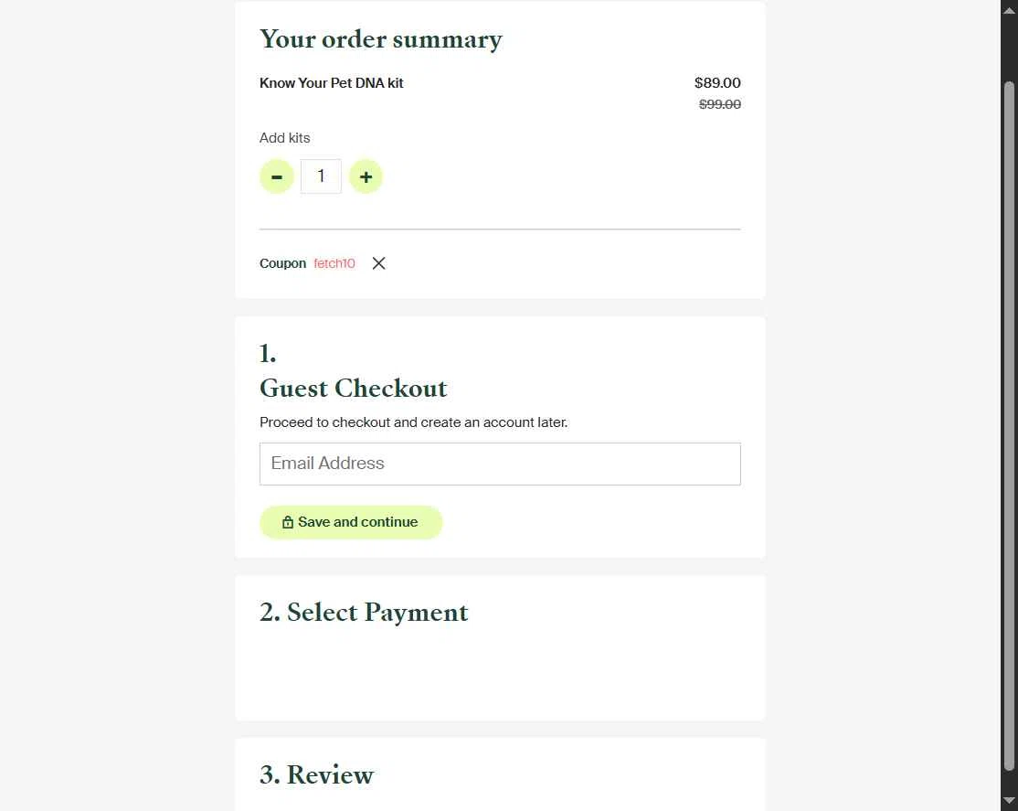 Know Your Pet DNA by Ancestry checkout page showing Know Your Pet DNA by Ancestry promo code box | Screenshot taken by SimplyCodes community member on Nov 4, 2025