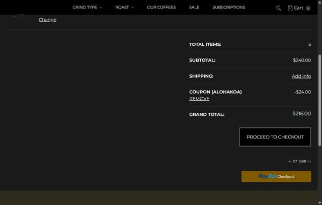 Koa Coffee checkout page showing Koa Coffee promo code box | Screenshot taken by SimplyCodes community member on Sep 9, 2025