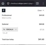 15KOALA coupon verification screenshot