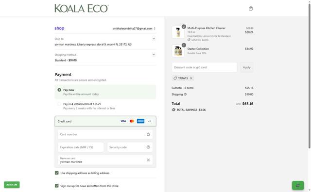 Koala Eco AU checkout page showing Koala Eco AU promo code box | Screenshot taken by SimplyCodes community member on Sep 14, 2025
