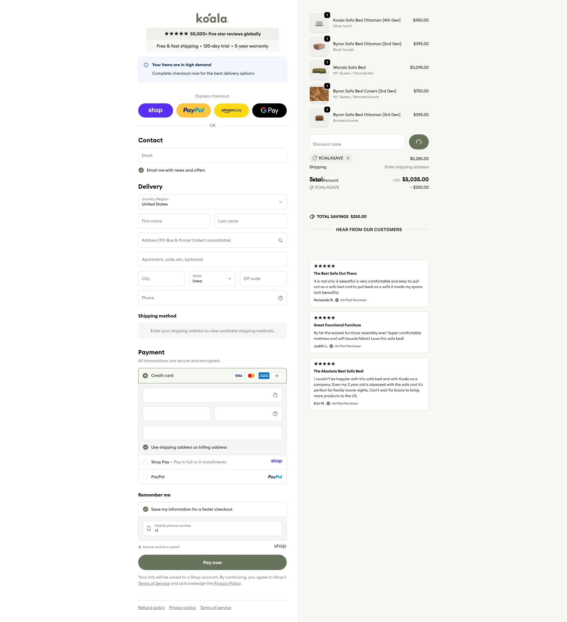 Koala US checkout page showing Koala US promo code box | Screenshot taken by SimplyCodes community member on Jan 4, 2026