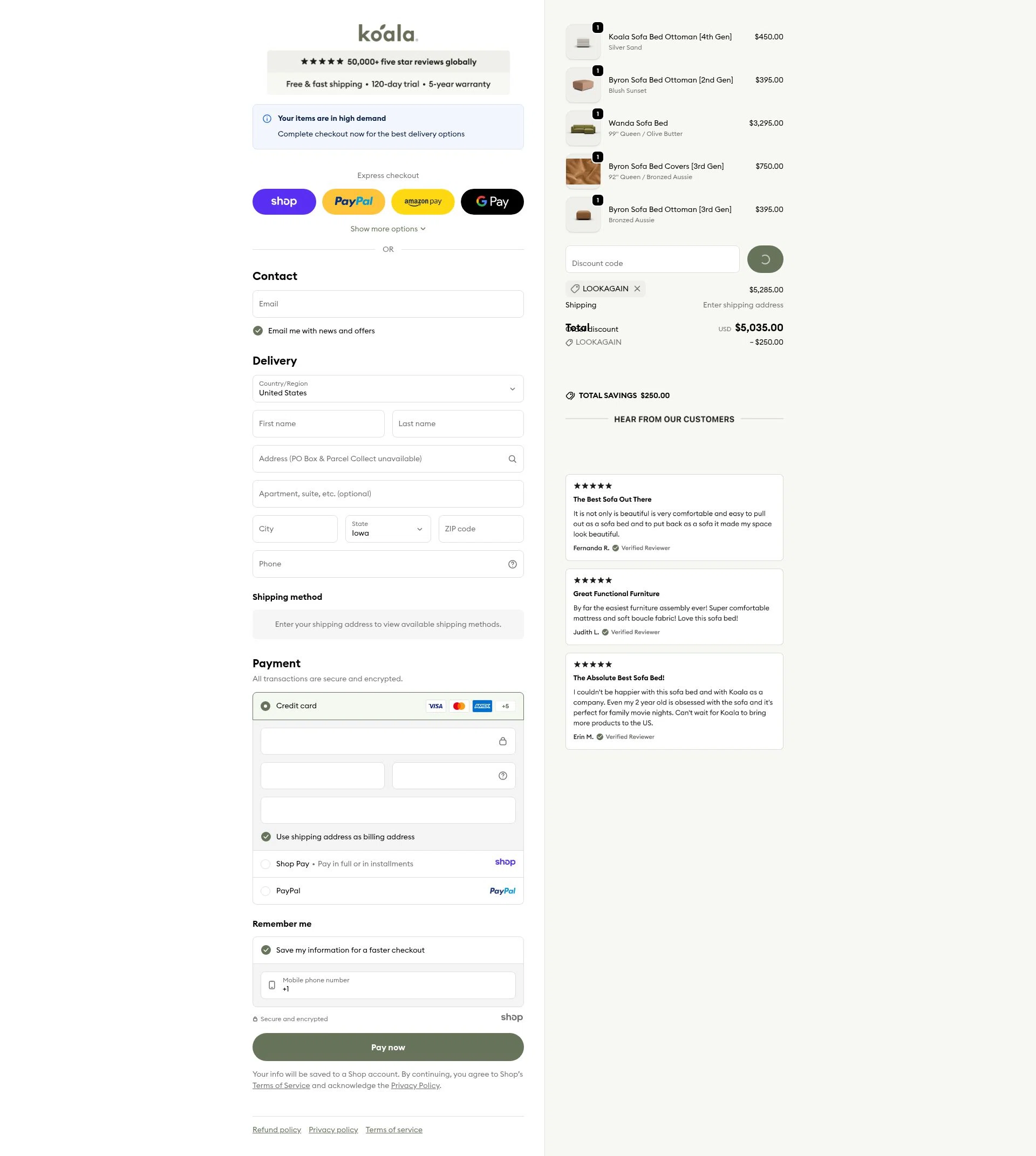 Koala US checkout page showing Koala US promo code box | Screenshot taken by SimplyCodes community member on Dec 30, 2025