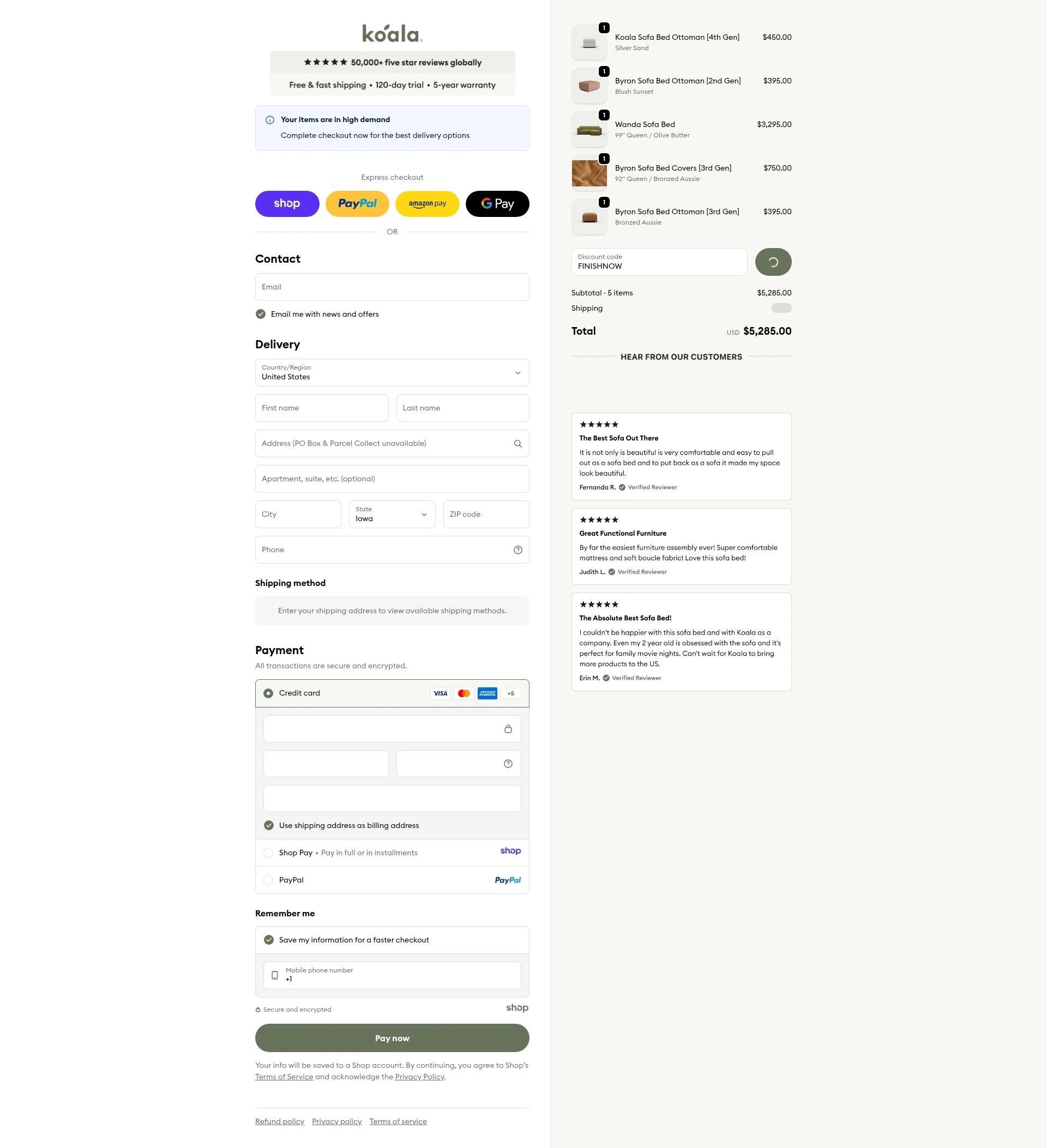 Koala US checkout page showing Koala US promo code box | Screenshot taken by SimplyCodes community member on Jan 4, 2026