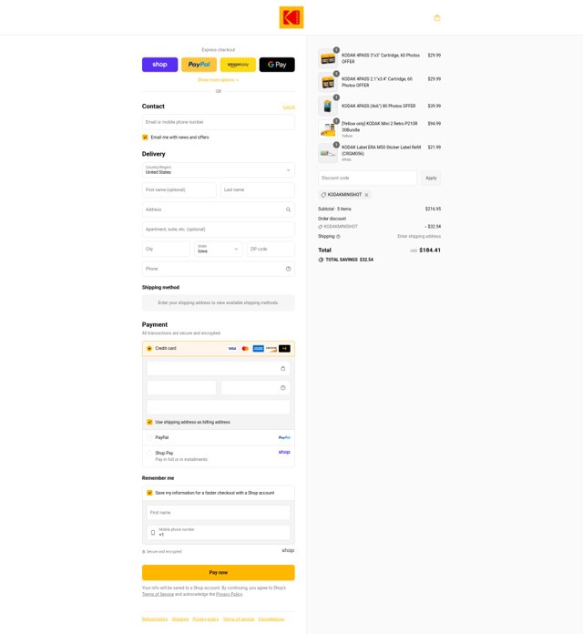 Kodak Photo Printer checkout page showing Kodak Photo Printer promo code box | Screenshot taken by SimplyCodes community member on Sep 3, 2025