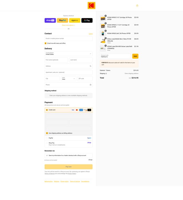 Kodak Photo Printer checkout page showing Kodak Photo Printer promo code box | Screenshot taken by SimplyCodes community member on Aug 26, 2025