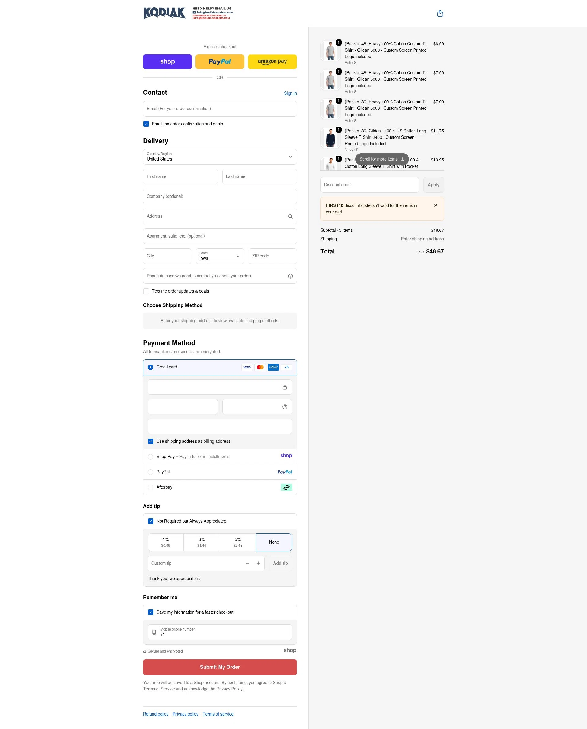 Kodiak Wholesale checkout page showing Kodiak Wholesale discount code box | Screenshot taken by SimplyCodes community member on Jan 1, 2026