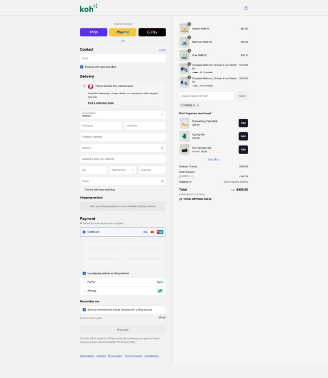 Koh checkout page showing Koh promo code box | Screenshot taken by SimplyCodes community member on Sep 1, 2025