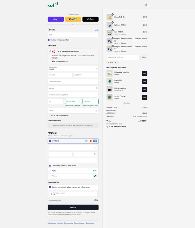 Koh checkout page showing Koh promo code box | Screenshot taken by SimplyCodes community member on Sep 5, 2025