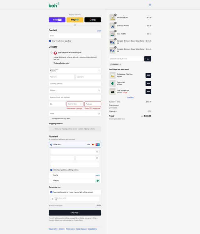 Koh checkout page showing Koh promo code box | Screenshot taken by SimplyCodes community member on Aug 22, 2025