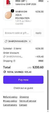 SHARONNMAISON coupon verification screenshot