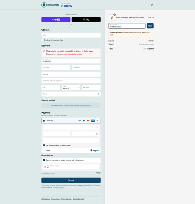Kokoon checkout page showing Kokoon discount code box | Screenshot taken by SimplyCodes community member on Jun 20, 2025