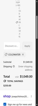 COLDWATER coupon verification screenshot