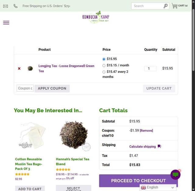 Kombucha Kamp checkout page showing Kombucha Kamp coupon code box | Screenshot taken by SimplyCodes community member on Aug 29, 2025