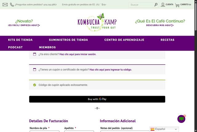 Kombucha Kamp checkout page showing Kombucha Kamp coupon code box | Screenshot taken by SimplyCodes community member on Aug 29, 2025