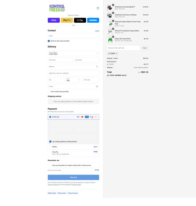 Kontrol Freek checkout page showing Kontrol Freek discount code box | Screenshot taken by SimplyCodes community member on Sep 8, 2025
