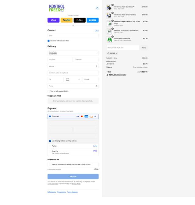 Kontrol Freek checkout page showing Kontrol Freek discount code box | Screenshot taken by SimplyCodes community member on Sep 8, 2025