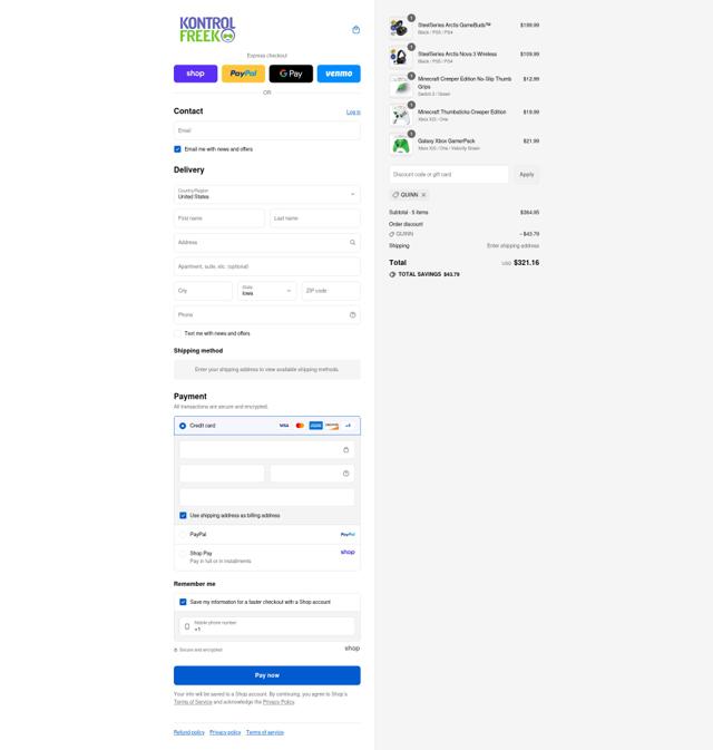 Kontrol Freek checkout page showing Kontrol Freek discount code box | Screenshot taken by SimplyCodes community member on Sep 8, 2025