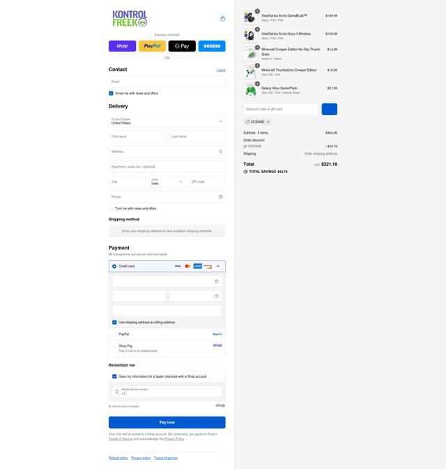 Kontrol Freek checkout page showing Kontrol Freek discount code box | Screenshot taken by SimplyCodes community member on Sep 8, 2025