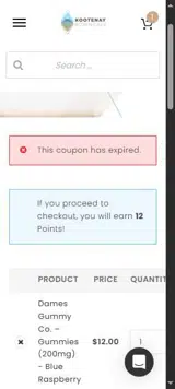 Kootenay Botanicals coupon verification screenshot