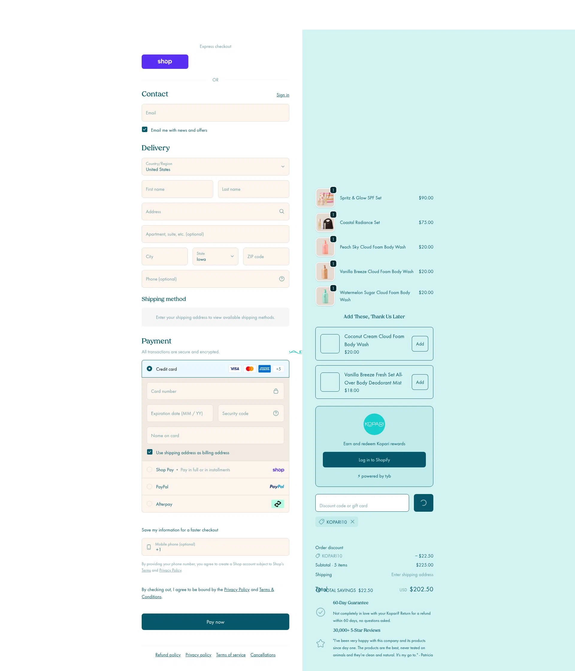 Kopari Beauty checkout page showing Kopari Beauty discount code box | Screenshot taken by SimplyCodes community member on Feb 19, 2026