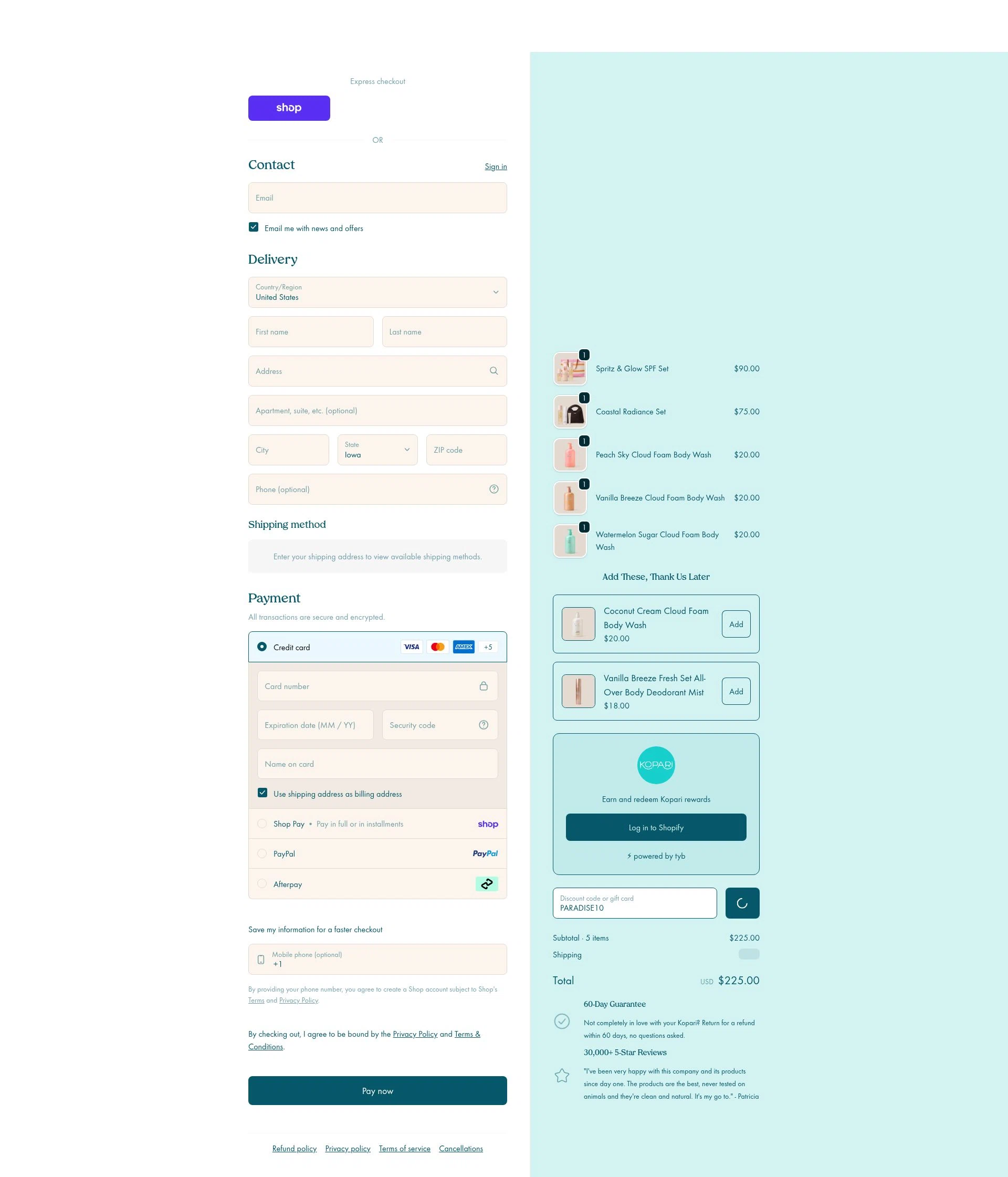 Kopari Beauty checkout page showing Kopari Beauty discount code box | Screenshot taken by SimplyCodes community member on Feb 19, 2026