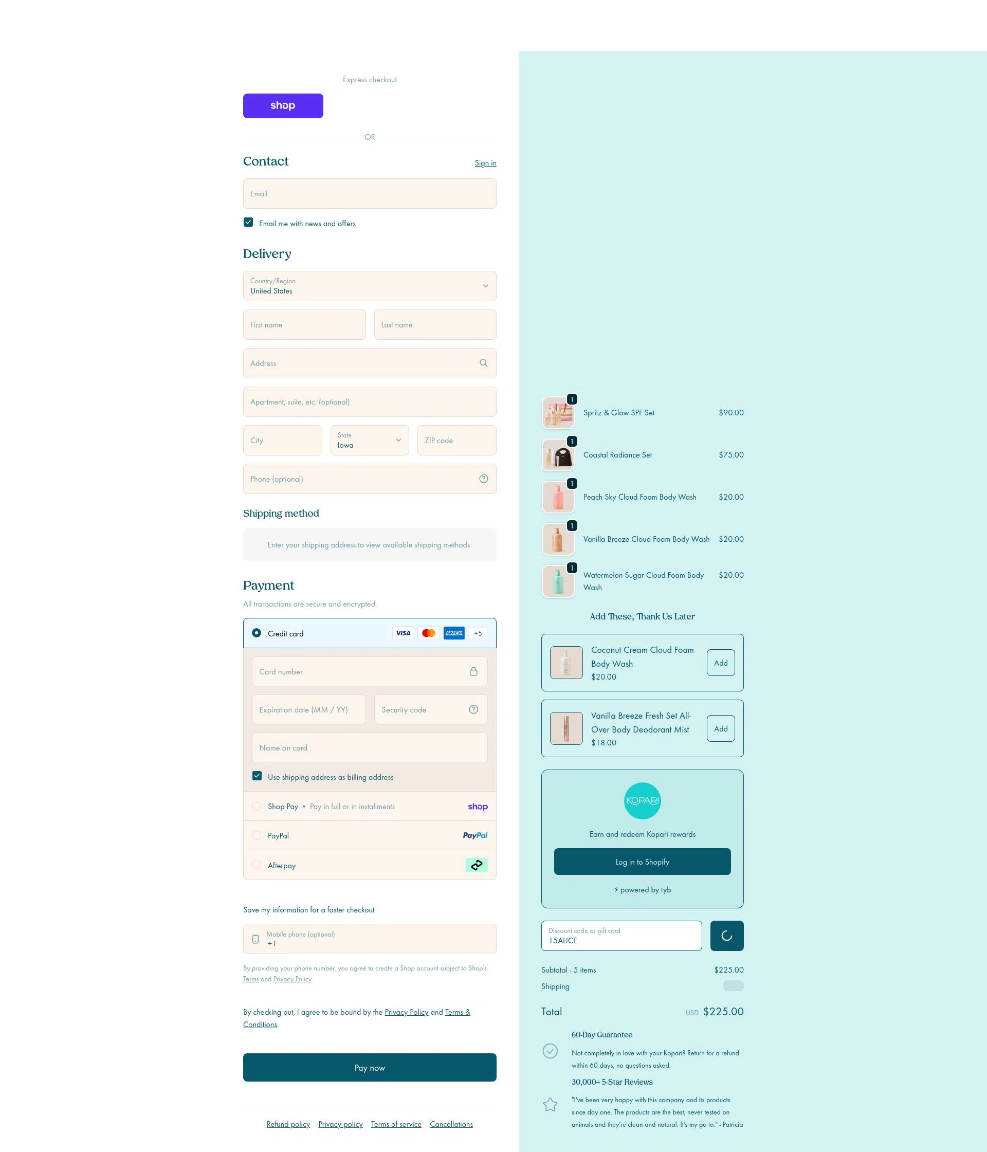 Kopari Beauty checkout page showing Kopari Beauty discount code box | Screenshot taken by SimplyCodes community member on Feb 19, 2026