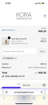 SABRIN15 coupon verification screenshot