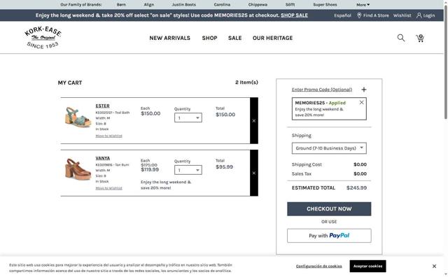 Kork-Ease checkout page showing Kork-Ease promo code box | Screenshot taken by SimplyCodes community member on May 22, 2025